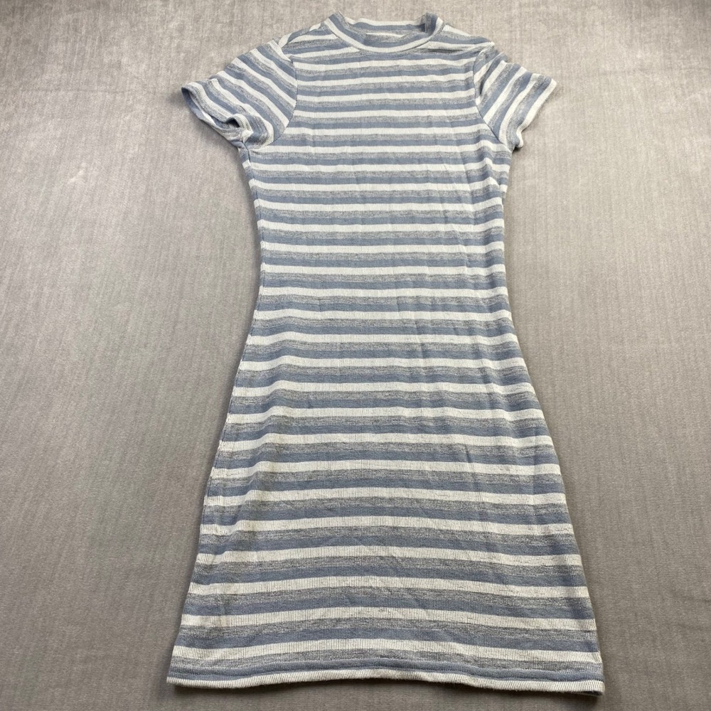 O'Neill Blue White Striped Ribbed Knit Short Sleeve T-Shirt Mini Dress Small